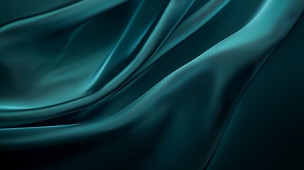 Obraz premium Luxurious dark teal fabric flows elegantly, creating a stylish background with space for text. Rich silk and satin texture adds sophistication to this trendy design, perfect for modern events
