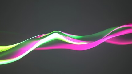 Mesmerizing abstract wave with vibrant colors flowing gracefully against a dark backdrop, shifting from green to pink and white, creating dynamic visuals