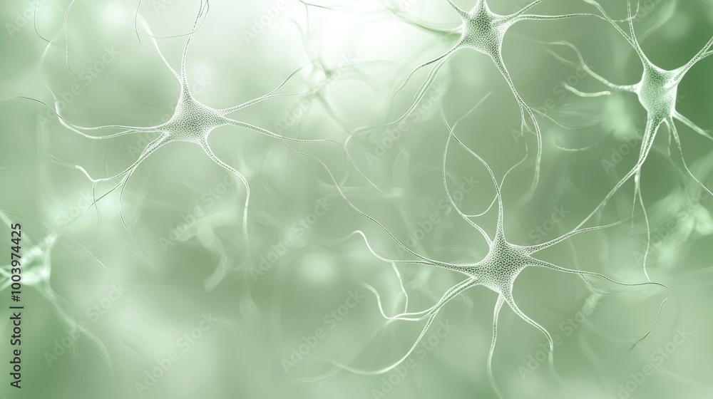 Poster mesmerizing image of neurons firing in the brain, creating a vibrant green abstract background. expl