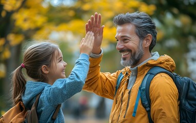 Obraz premium a person and child giving each other high fiving