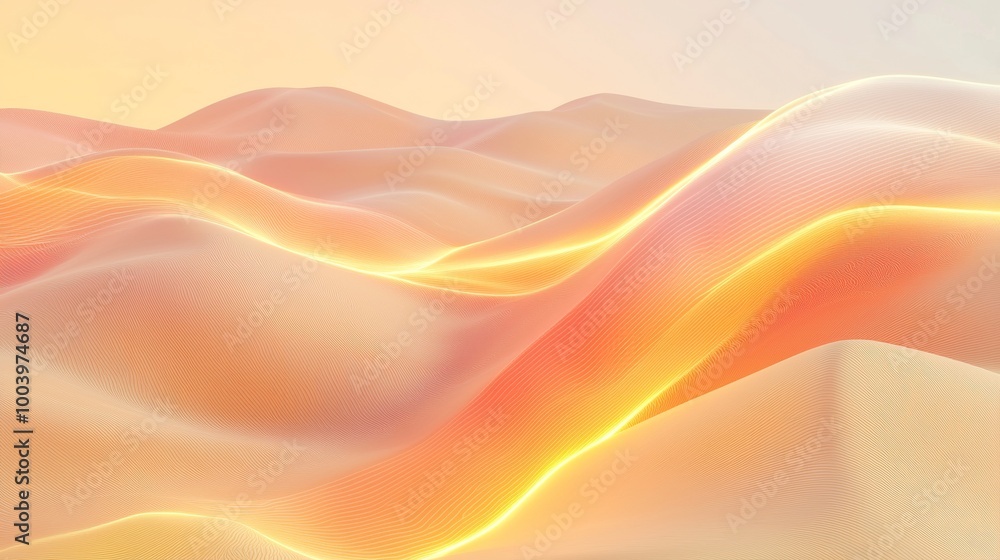 Poster abstract lines flow elegantly in a wave pattern with vibrant orange and yellow shades, creating a mo