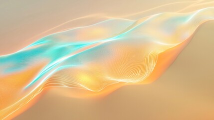 Obraz premium Bright orange and teal light flow in wavy lines on a soft tan background, creating a modern and vibrant abstract design perfect for websites, social media, and marketing materials