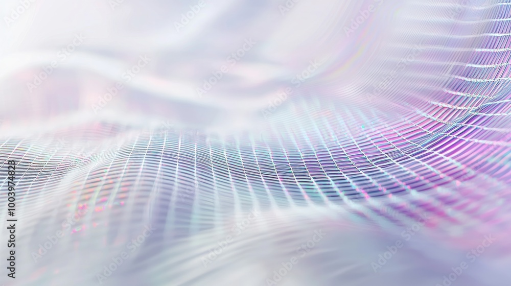 Aufkleber abstract 3d render with smooth lines and a grid surface forming a wavy pattern, shallow depth of fie