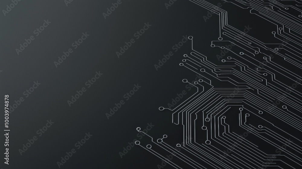 Poster white lines are forming a circuit board on a black background. the image has copy space and can be u