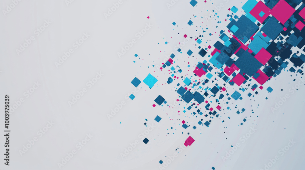 Poster abstract background with cubes of different sizes exploding from the right side, creating a sense of