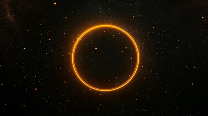 Fototapeta premium Bright orange neon sign is glowing in the dark, surrounded by small particles. This illustration would be perfect for a background or wallpaper