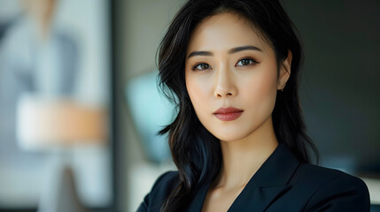 Fototapeta premium Beautiful Asian woman in a formal suit, businesswoman. Neural network AI generated art