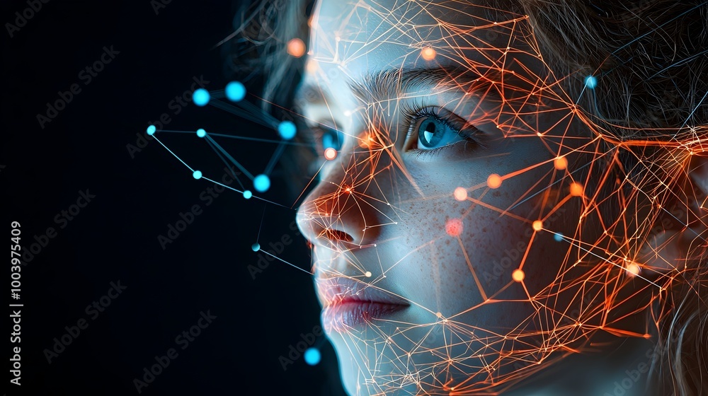 Poster a person s face lit up by a multitude of vibrant digital notifications showcasing the profound impac