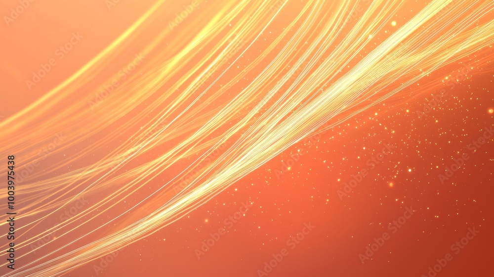 Poster flowing orange lines and particles create an elegant, ethereal design with a futuristic vibe. perfec