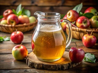 Fresh Pressed Cider in a Glass Jug with Apples