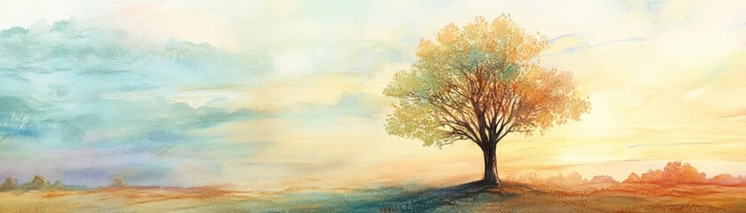 Serene Watercolor Tree Landscape