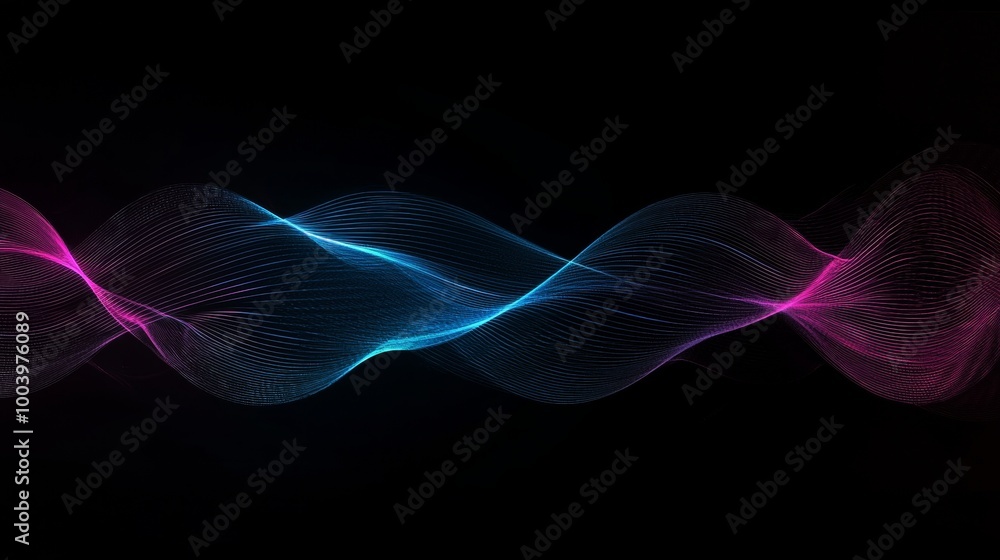 Poster abstract background with dynamic waves. line art is flowing on a dark background creating a futurist