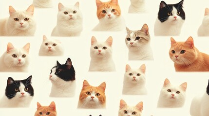 Diverse Feline Faces on a Light Background