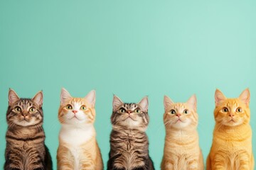 Group of Cats Looking Curiously at the Camera