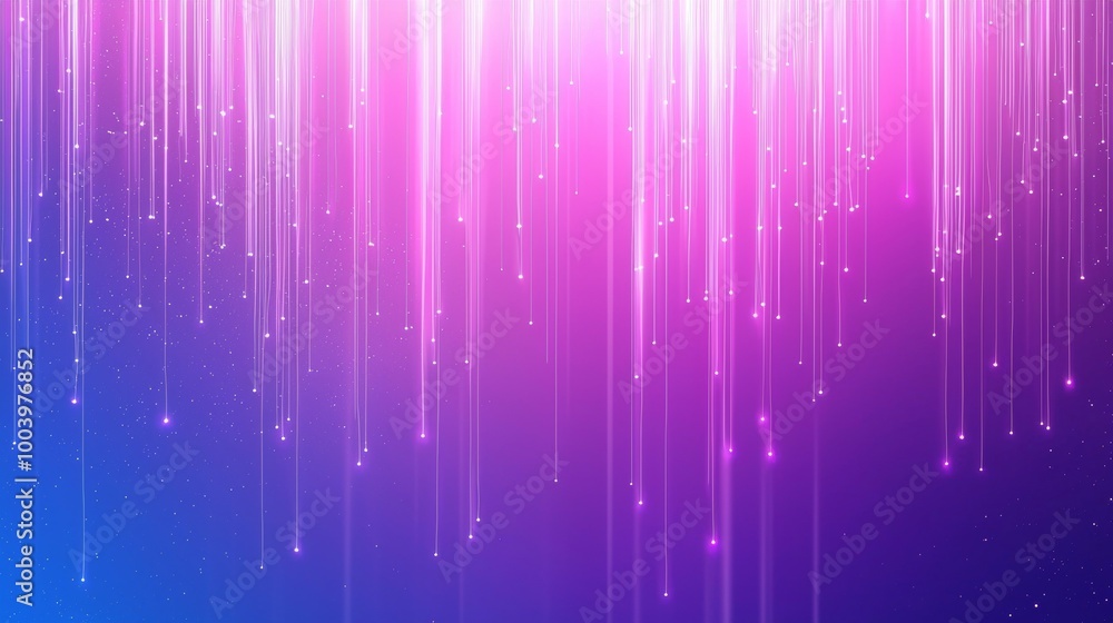Poster abstract background with glowing streaks of light falling vertically on a gradient blue and pink bac