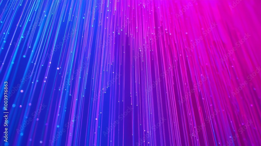 Poster abstract background forming from shining blue and purple particles moving upwards, creating a dynami