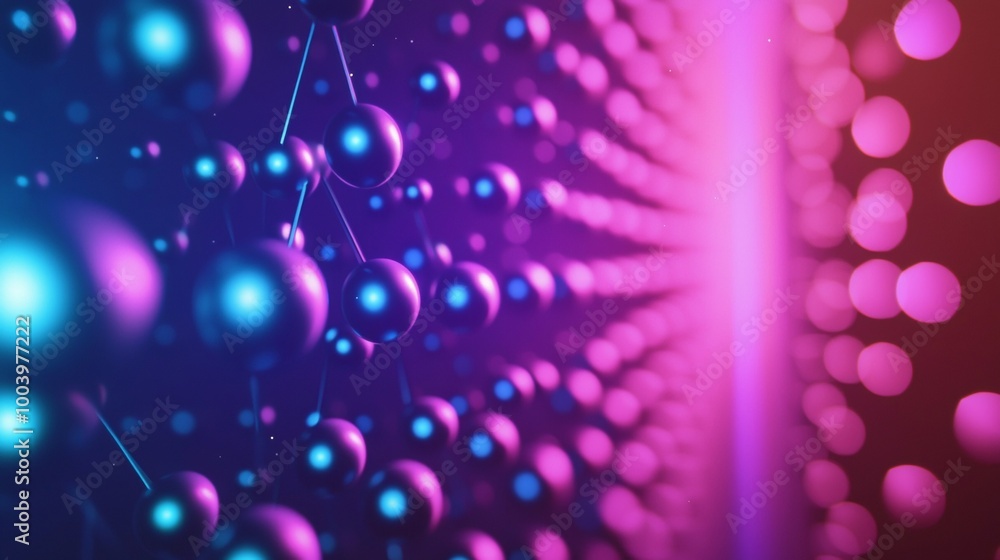 Poster glowing spheres connected by fading lines on a colorful background, perfect for tech and communicati