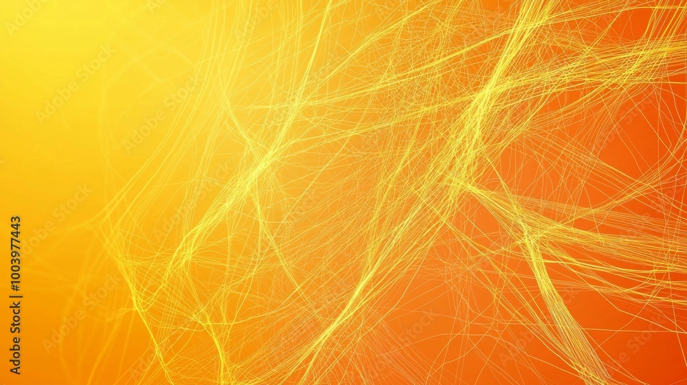 Poster abstract digital background showing a complex network of yellow lines flowing and glowing on a gradi