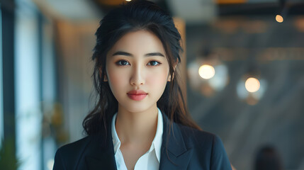 Fototapeta premium Beautiful Asian woman in a formal suit, businesswoman. Neural network AI generated art