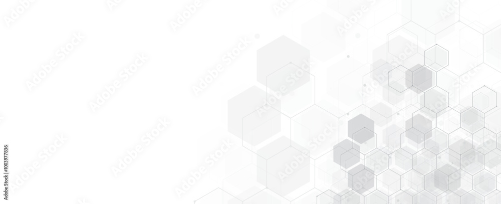 Poster digital technology background. abstract hexagons background with lines and dots. design for science,