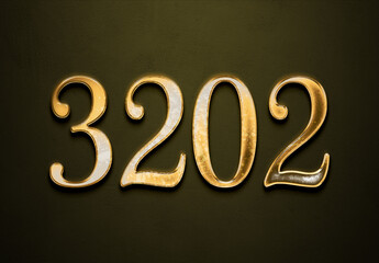 Old gold effect of 3202 number with 3D glossy style Mockup.