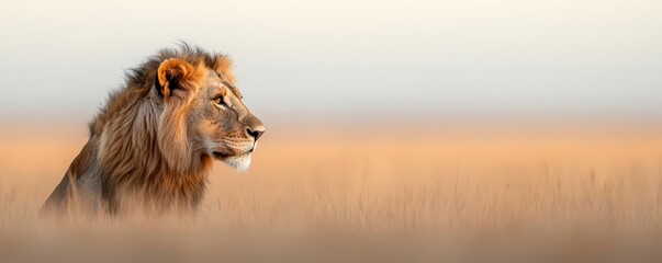 Side profile of a lion s face merging with an African savanna, highlighting the majestic presence of wildlife in its natural environment