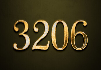 Old gold effect of 3206 number with 3D glossy style Mockup.