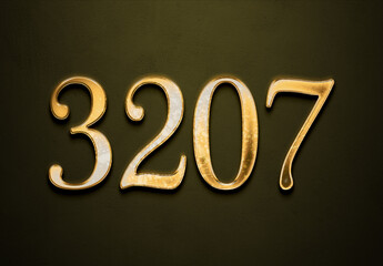 Old gold effect of 3207 number with 3D glossy style Mockup.