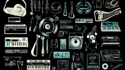 Obraz premium An assortment of vector graphics focusing on various musical genres and styles.