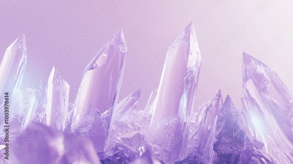 Poster this magical 3d rendering features a cluster of purple crystals, their facets catching the light and