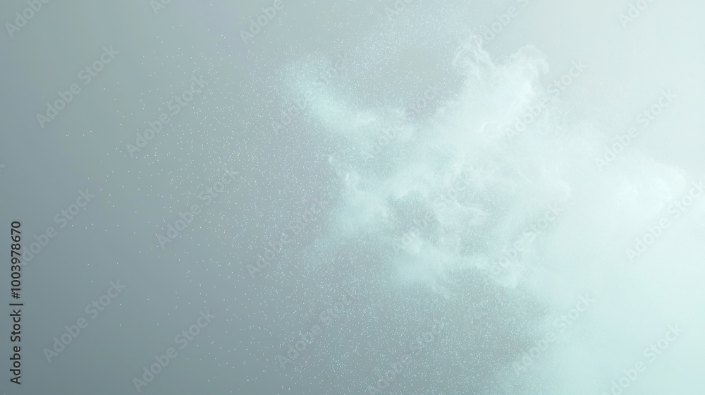Poster White powder explodes into abstract clouds against a light blue background, creating a dynamic scene with soft textures blending into a dreamy composition