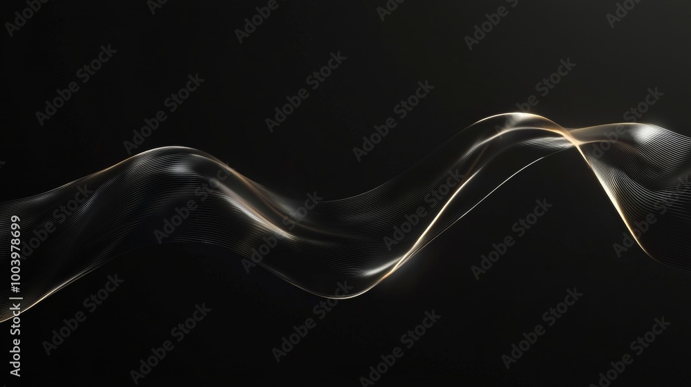 Poster abstract golden wave is flowing on a black background in a minimalist and elegant design. this illus