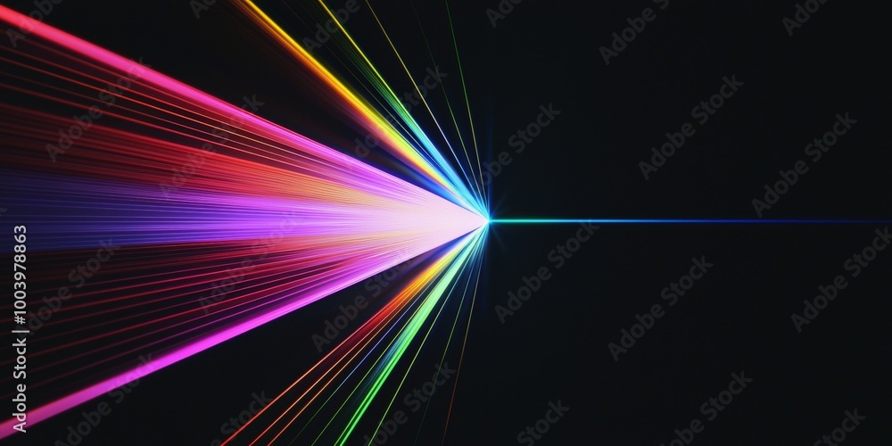 Poster abstract background with light rays converging into a bright point, creating a vibrant spectrum of c