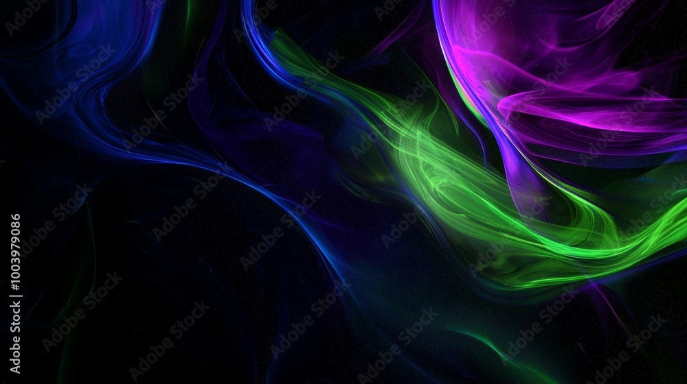 Poster abstract background with colorful wavy lines and shapes forming on a black background. perfect for a