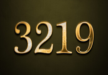 Old gold effect of 3219 number with 3D glossy style Mockup.