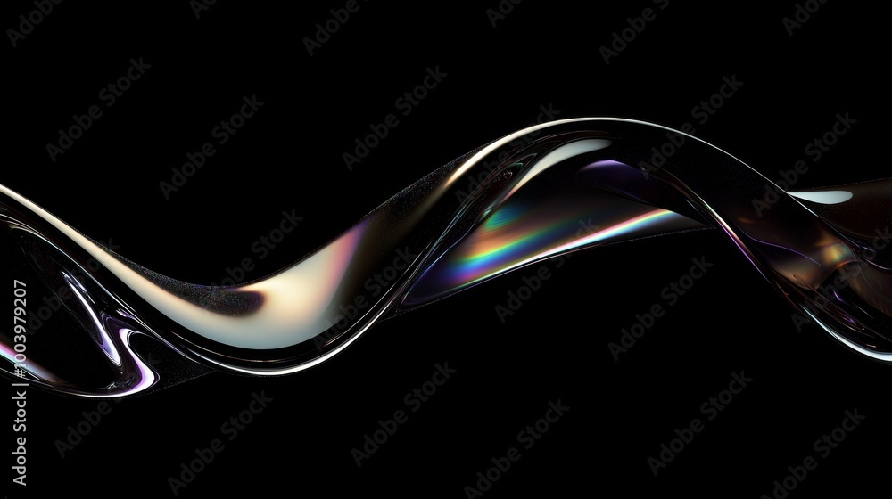 Poster mesmerizing abstract image featuring a dynamic, flowing liquid form with captivating iridescent colo