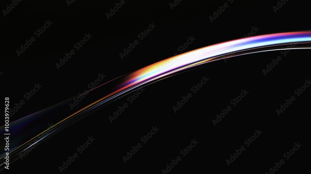 Poster glowing iridescent line streaks elegantly across a dark background, adding a pop of color and light 