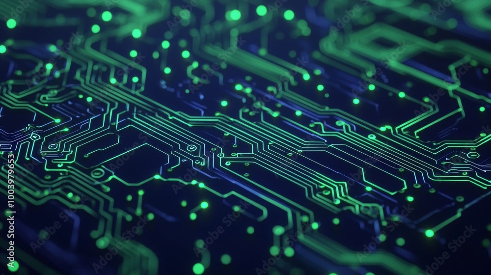 Aufkleber the glowing green circuit board pulses with activity, showcasing modern technology's power and compl