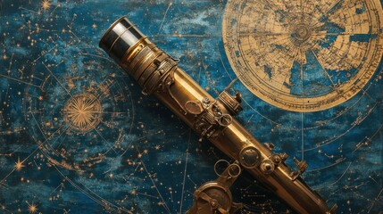 An illustrated view of an ancient star chart alongside modern astronomical tools, showcasing the evolution of stargazing