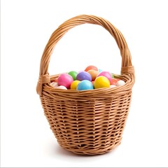 Colorful Easter Basket with Assorted Candies and Treats on White Background