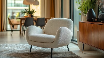 White Armchair with Black Legs in a Modern Living Room