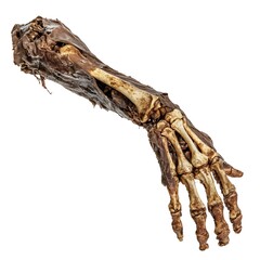 Fototapeta premium Decaying Zombie Arm with Exposed Bones on White Background