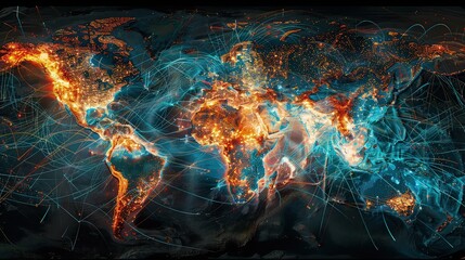A digital map highlighting the divide between internet-connected and disconnected regions, visualizing the global digital divide.