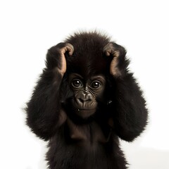 Fototapeta premium Baby Gorilla Sitting with Hands on Its Head