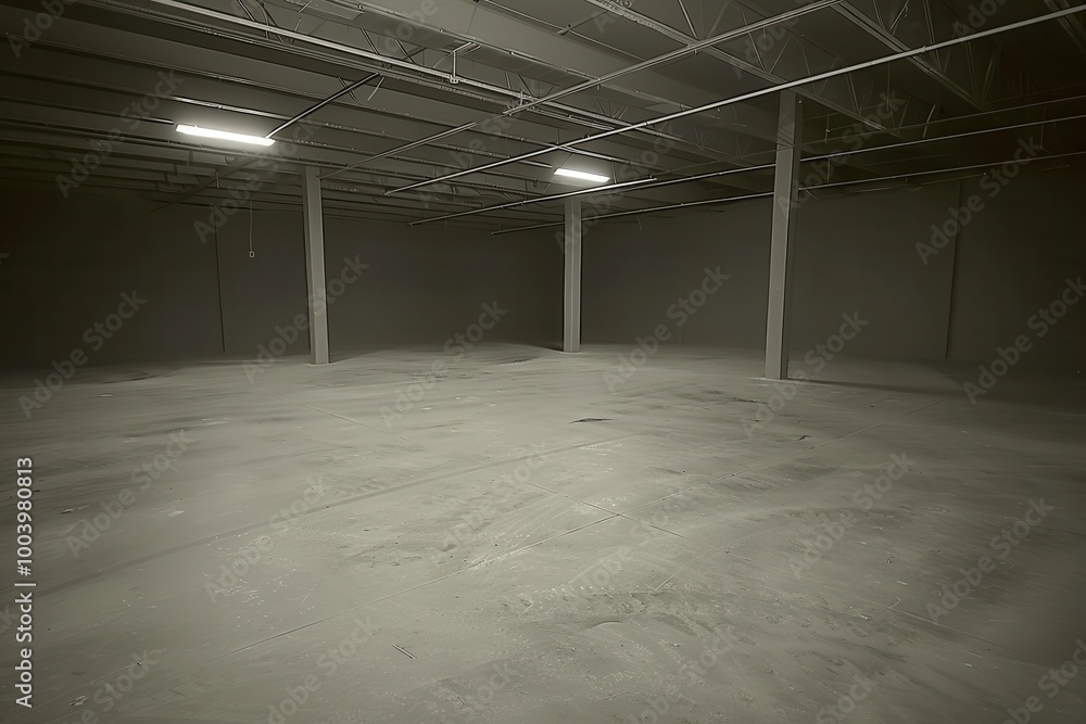 Poster a large empty room with a light shining on the floor