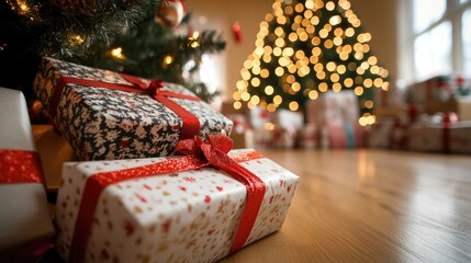 Festive Gifts Under a Beautiful Christmas Tree