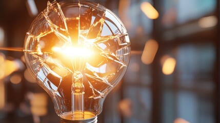 Shattered Light Bulb with Glowing Interior