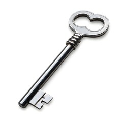 Sleek Master Key with Chrome Finish Isolated on White Background