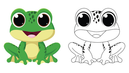 Cute Frog cartoon, coloring page for children drawing education