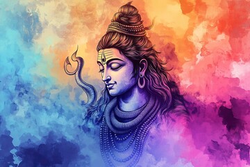 hinduism lord shiva spiritual illustration holy,Indian Lord Shiva Image on colorful background, Indian gods Shiv Shankar images.generative ai